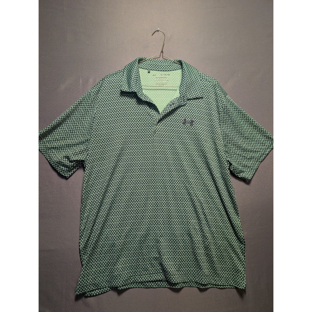 Under Armour Playoff Polo Shirt Mens XL Green Blue Abstract Geometric - Lot Of 2